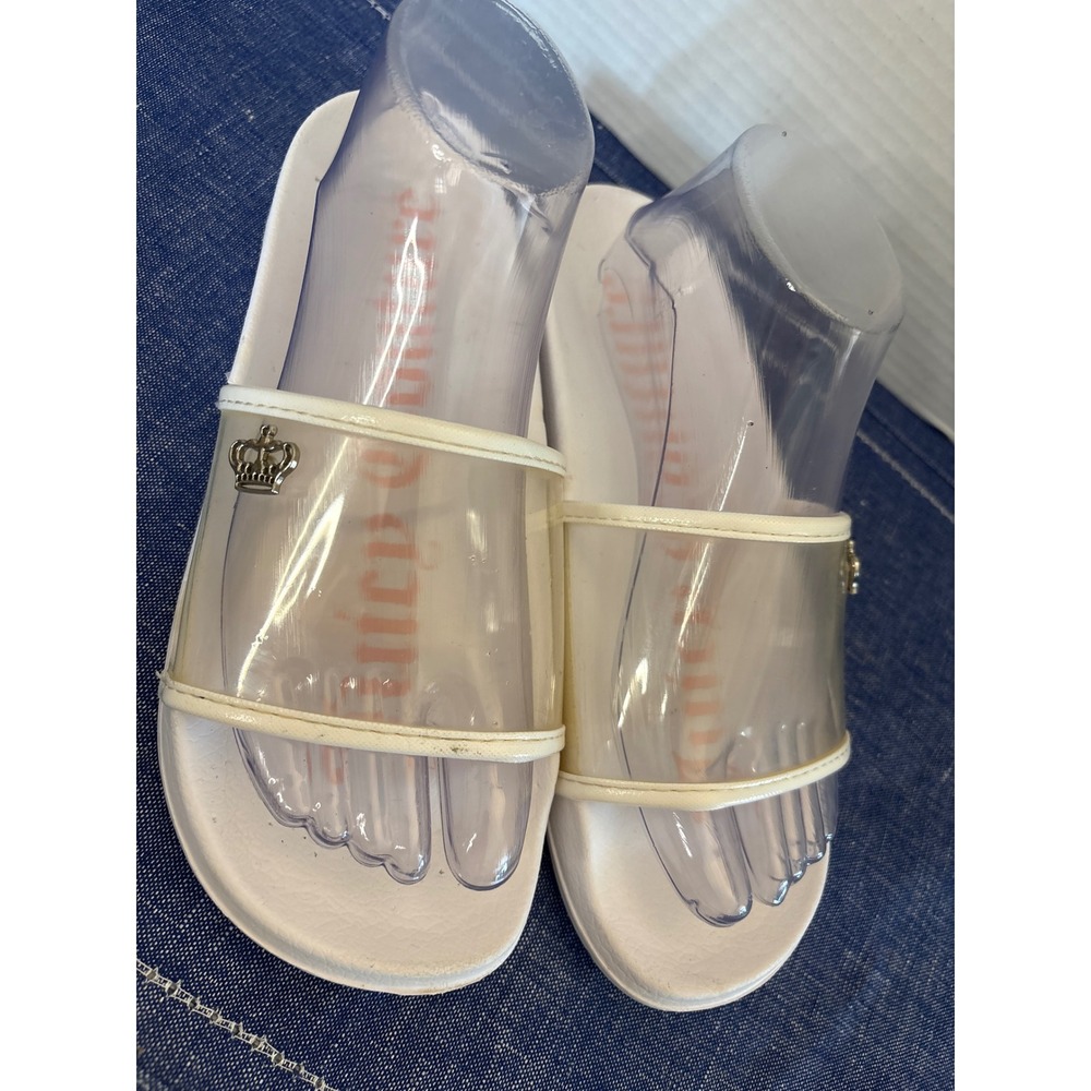 Juicy Couture White Pink Clear Crown Logo Slide Sandals Womens Size 8